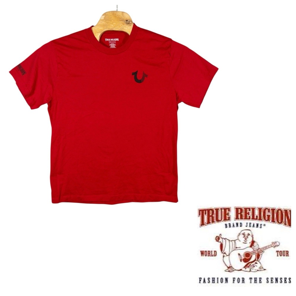 True Religion‎ World Tour Red T Shirt Mens XXL Rhinestones Streetwear Western
